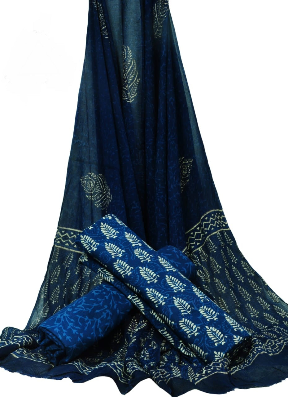 Pure Cotton Hand Block Printed Unstitched Suit With Chiffon Dupatta - JBGC125
