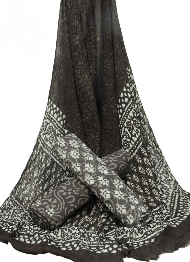 Cotton Unstitched Hand Block Printed Suit With Chiffon Dupatta - JBGC121