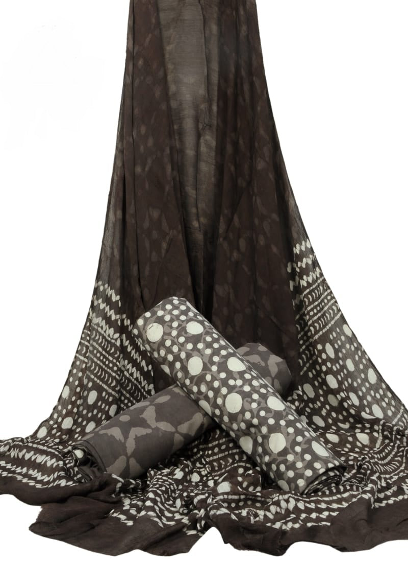 Hand Block Printed Pure Cotton Unstitched Suit With Chiffon Dupatta - JBGC108