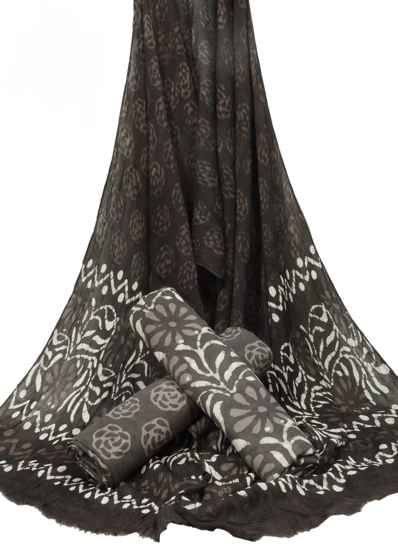 Pure Cotton Hand Block Printed Unstitched Suit With Chiffon Dupatta - JBGC107