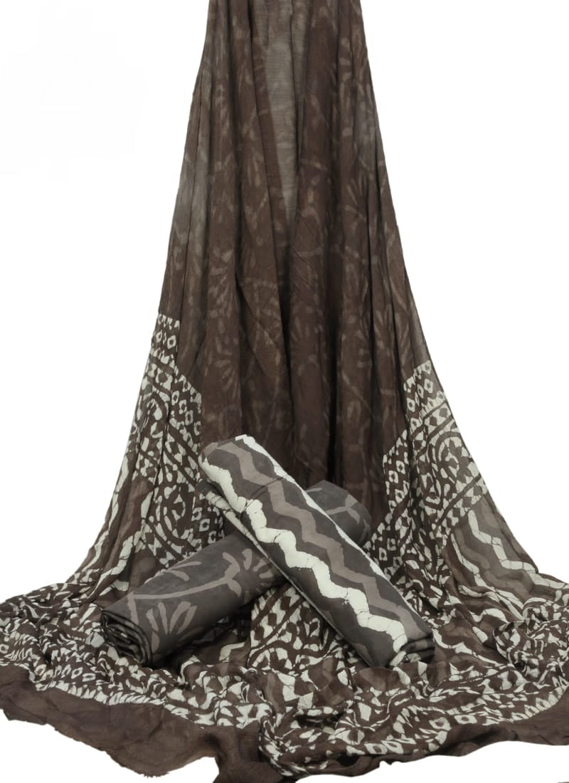 Cotton Unstitched Hand Block Printed Suit With Chiffon Dupatta - JBGC106