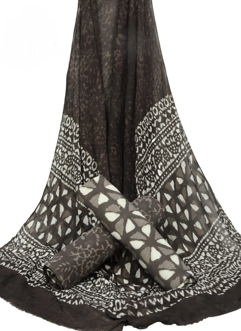Hand Block Printed Pure Cotton Unstitched Suit With Chiffon Dupatta - JBGC105