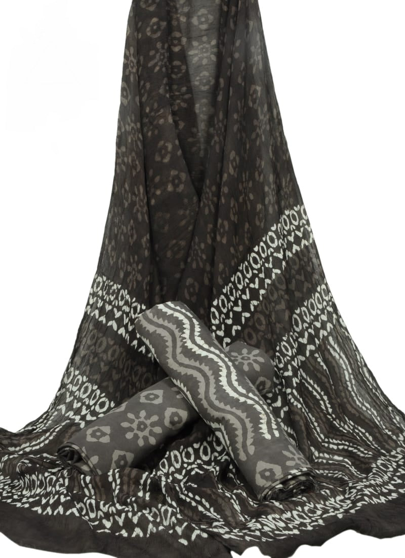 Pure Cotton Hand Block Printed Unstitched Suit With Chiffon Dupatta - JBGC104