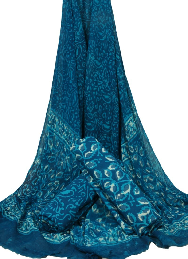 Pure Cotton Hand Block Printed Unstitched Suit With Chiffon Dupatta - JBGC98