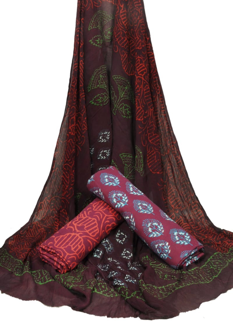 Pure Cotton Hand Block Printed Unstitched Suit With Chiffon Dupatta - JBGC92