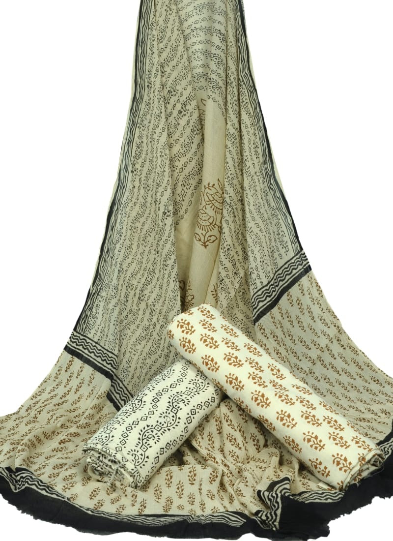 Pure Cotton Hand Block Printed Unstitched Suit With Chiffon Dupatta - JBGC86