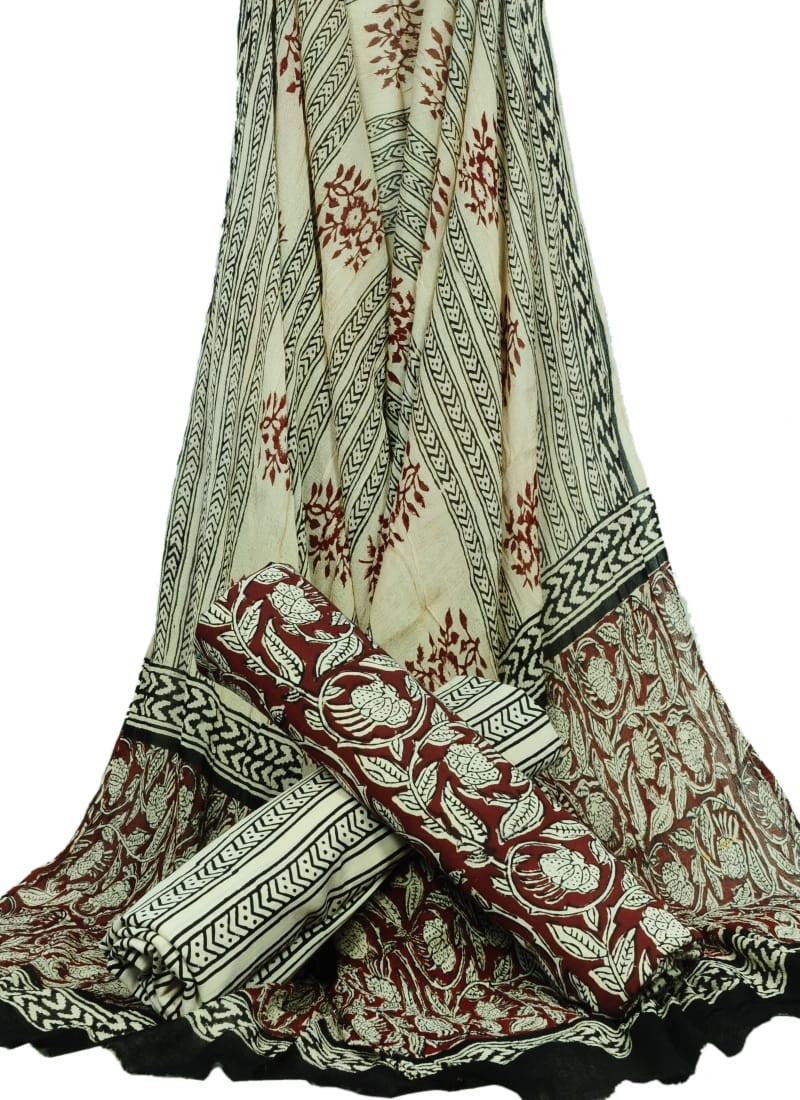 Pure Cotton Hand Block Printed Unstitched Suit With Chiffon Dupatta - JBGC83