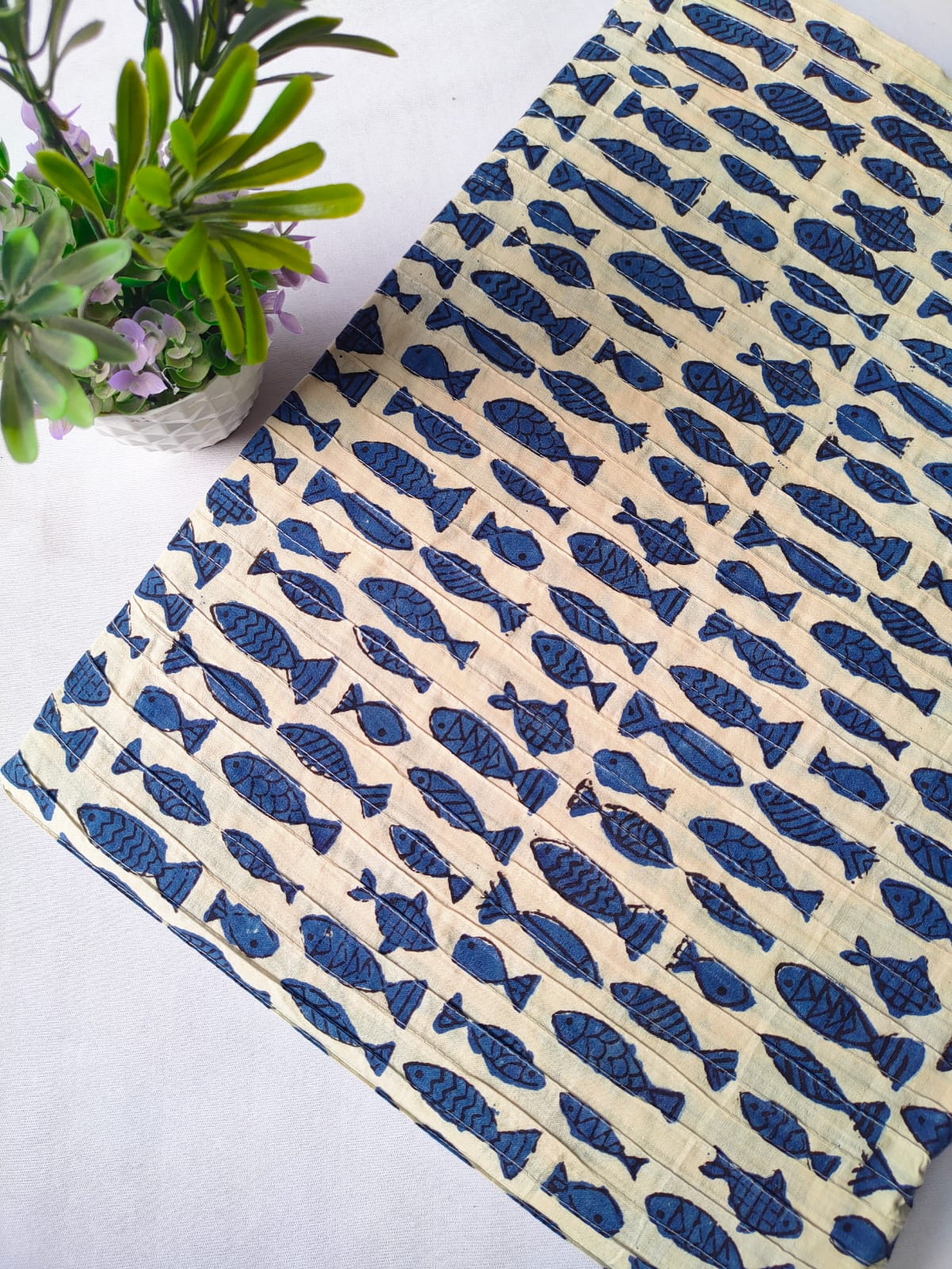 pin tuck cotton hand block fabric