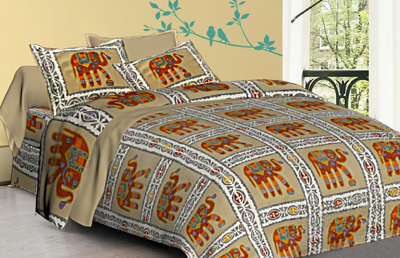 Cotton King Size Bedsheet With 2 Pillow Covers