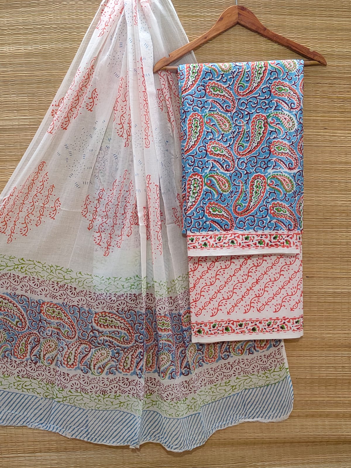 Pure Cotton Hand Block Unstitched Salwar Suit Set With Cotton/Mulmul Dupatta - JBOCM34