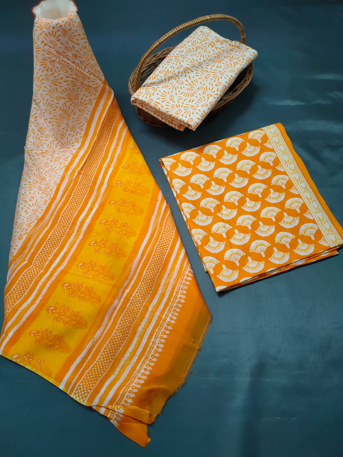 Jaipuri Unstitched Dress Material Hand Block Printed Cotton Suit With Chiffon Dupatta - JB636