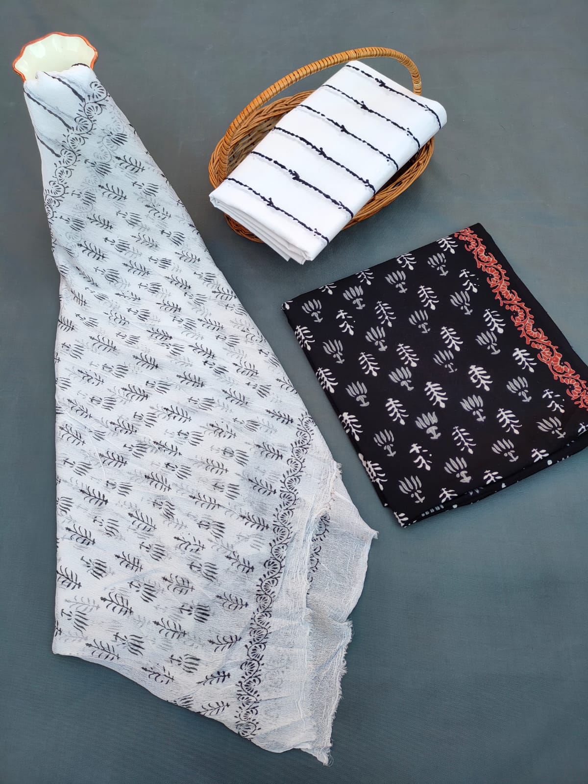 Jaipuri Hand Block Printed CottonUnstitched Salwar Suit with Chiffon Dupatta - JB653