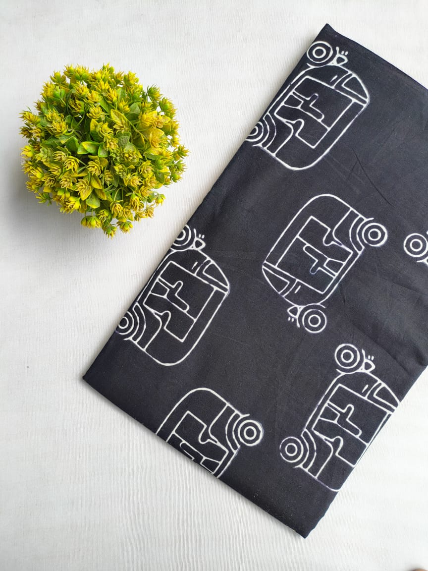 Black Abstract Jaipuri Block Print Cotton Fabric From Jaipur Bazar Tulsi Prints