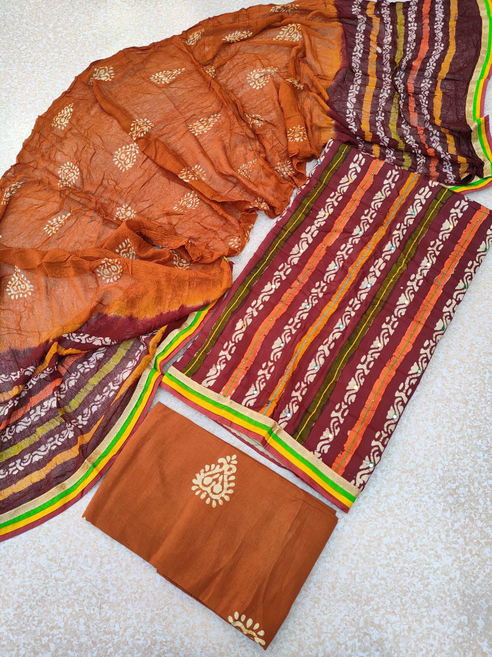Mirror Work Gota Patti Suit with Chiffon Dupatta- JBGP178