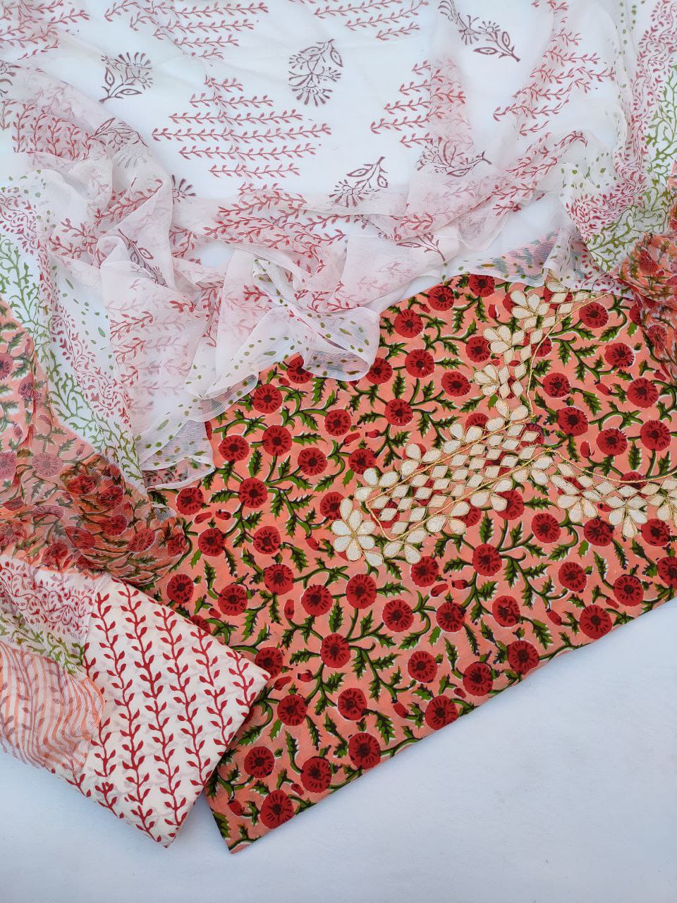 Mirror Work Gota Patti Suit with Chiffon Dupatta- JBGP182