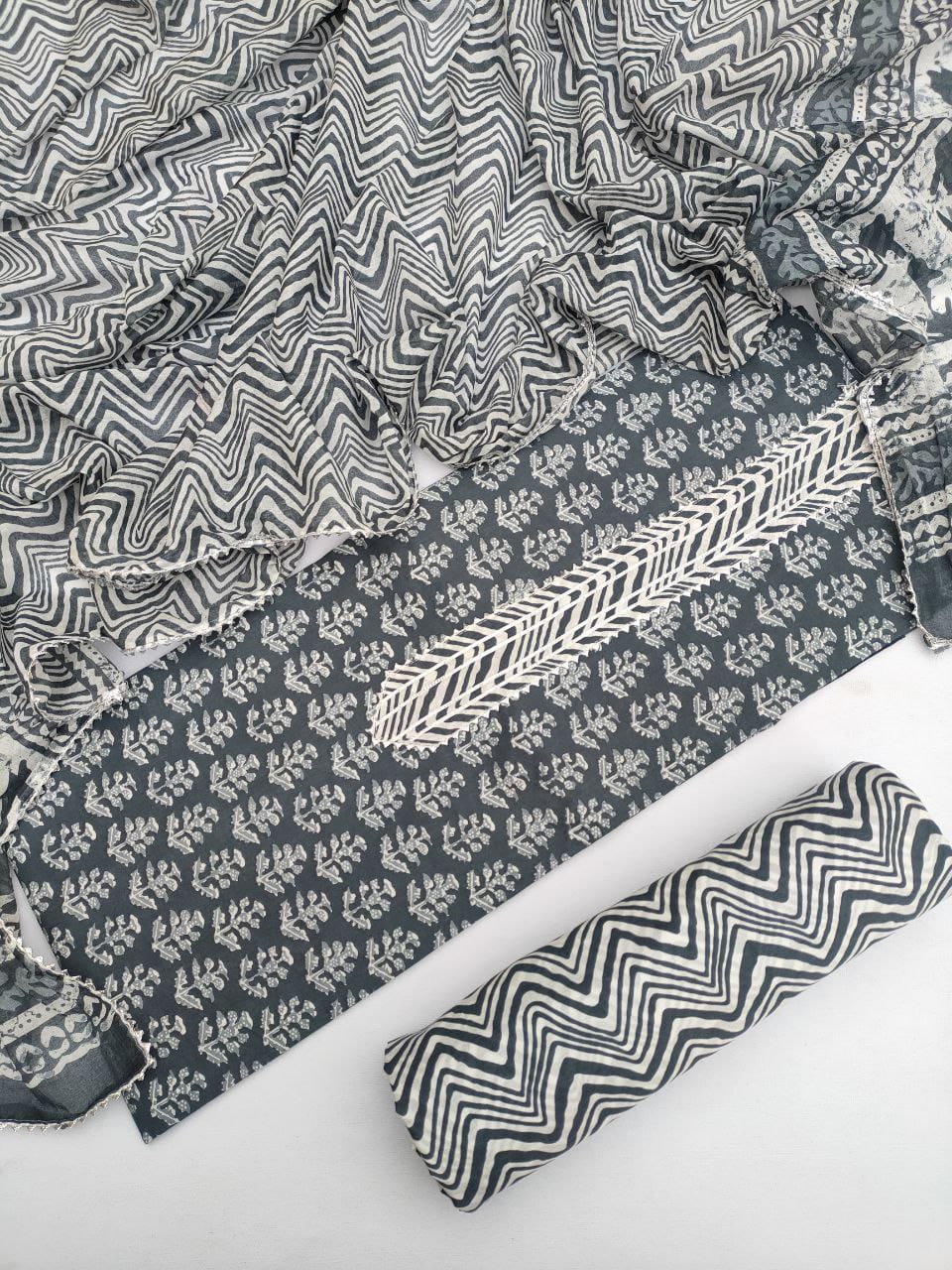 Hand Block Printed Gota Patti Suit With Cotton Dupatta- JBGP210