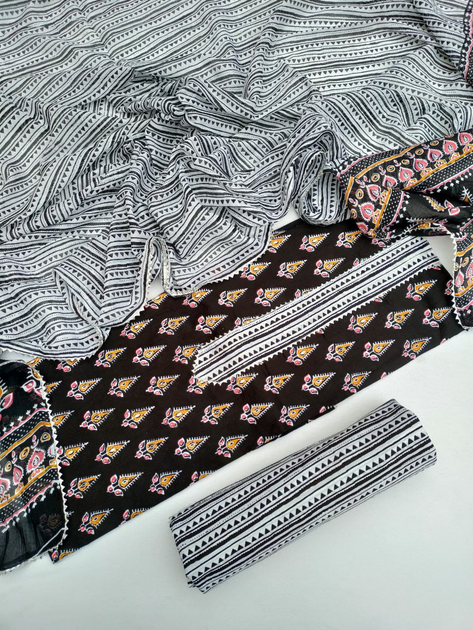 Hand Block Printed Gota Patti Suit With Cotton Dupatta- JBGP214