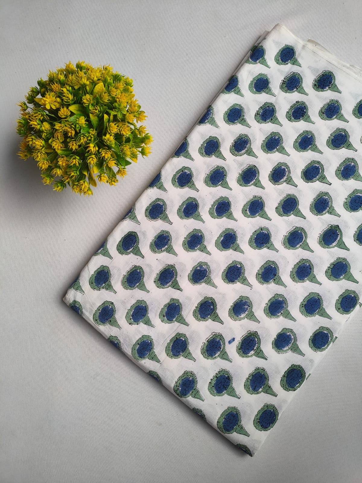White And Blue Floral Boota Jaipuri Hand Block Print Pure Cotton Fabric From Jaipur Bazar Tulsi Prints