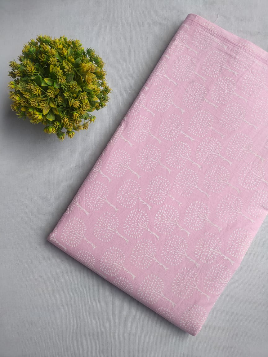 Pink Floral Sanganeri Hand Block Print Cotton Fabric From Jaipur Bazar Tulsi Prints