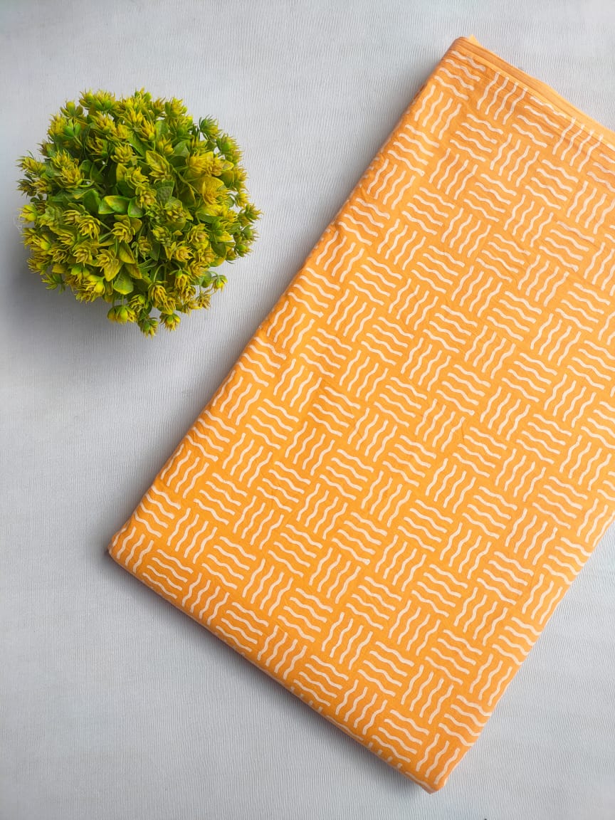 Orange Geometric Jaipuri Block Print Pure Cotton Fabric From Jaipur Bazar Tulsi Prints