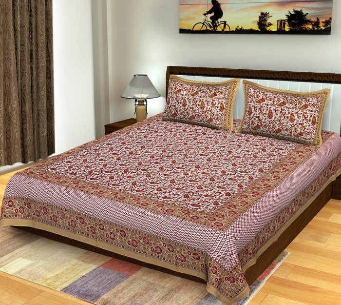 Brown King Size Standard Cotton Paisley Pattern Bed sheet With Pillow Covers For Double Bed