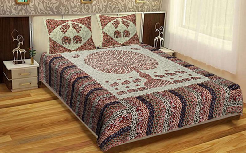 bed sheets and pillow King Size Barmeri Cotton Tree Print Bedsheet And 2 Pillow Cover