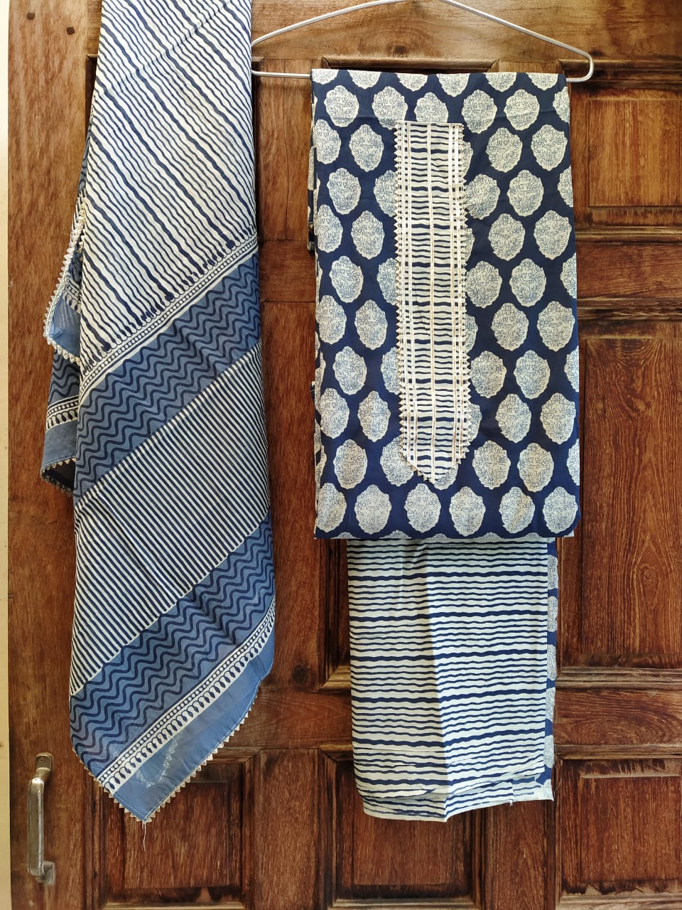 Indigo Gota Patti Hand Block Printed Cotton Suits with Cotton Dupatta- JBXGP36