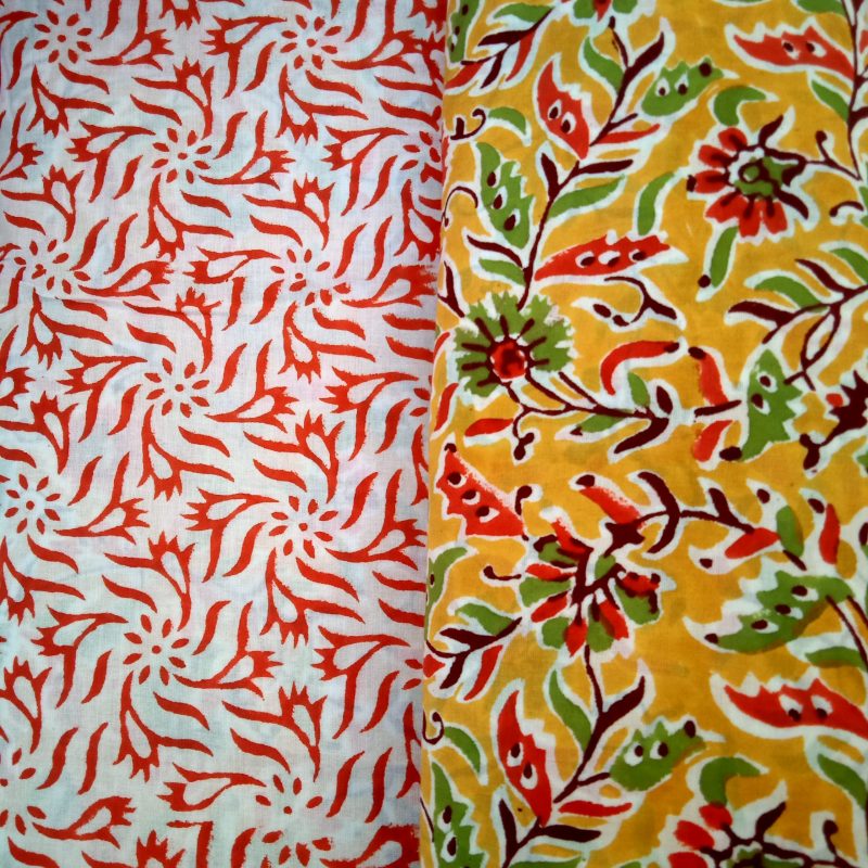 Mustard Jaal Pattern Jaipuri print salwar suit with Mulmul Dupatta - JB131