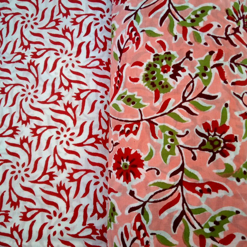 Colorfull Peach Jaal Pattern Hand Block Print Cotton Suits with Mulmul Dupatta - JB128