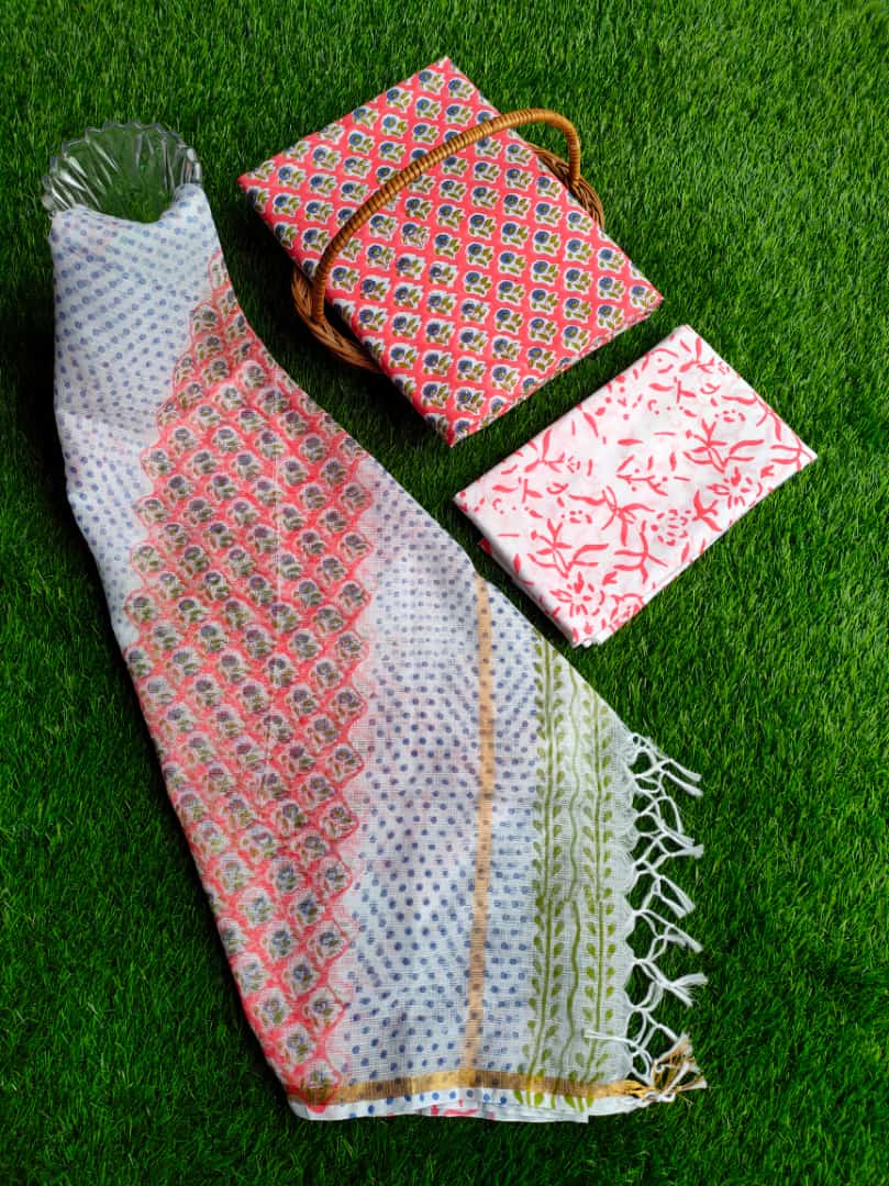 Jaipuri Print Pure Cotton Suit set with Kota Doriya Dupatta - JBKD252