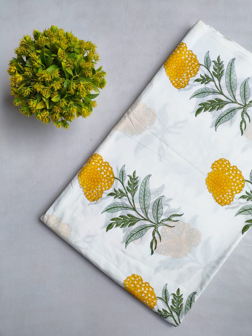 White Handblock cotton fabric