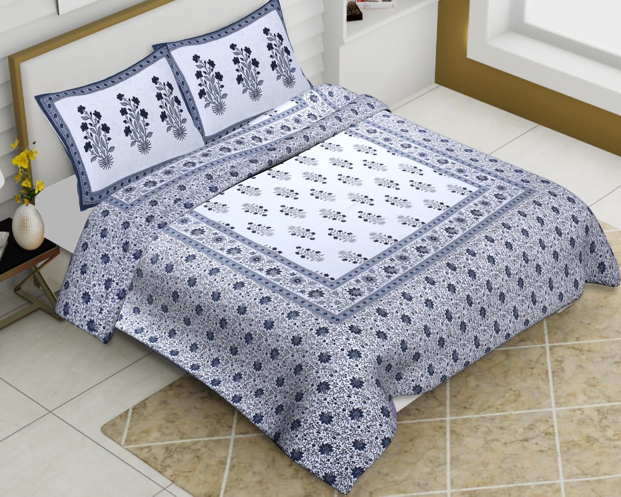 Cotton Jumbo Size 108"x108" Bedsheet With 2 Pillow Covers - JBNBJ10