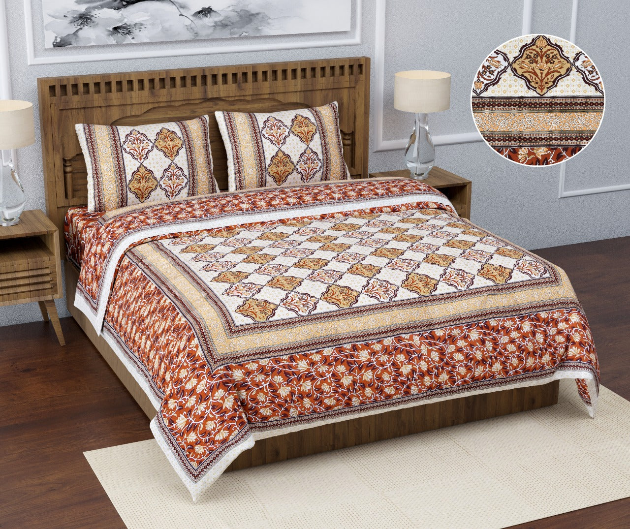 Cotton Jumbo Size 108"x108" Bedsheet With 2 Pillow Covers - JBNBJ100