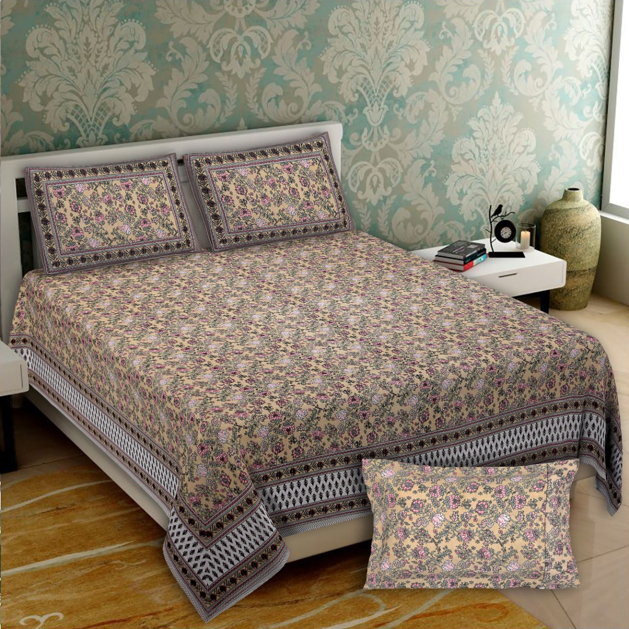 Cotton Jumbo Size 108"x108" Bedsheet With 2 Pillow Covers - JBNBJ109