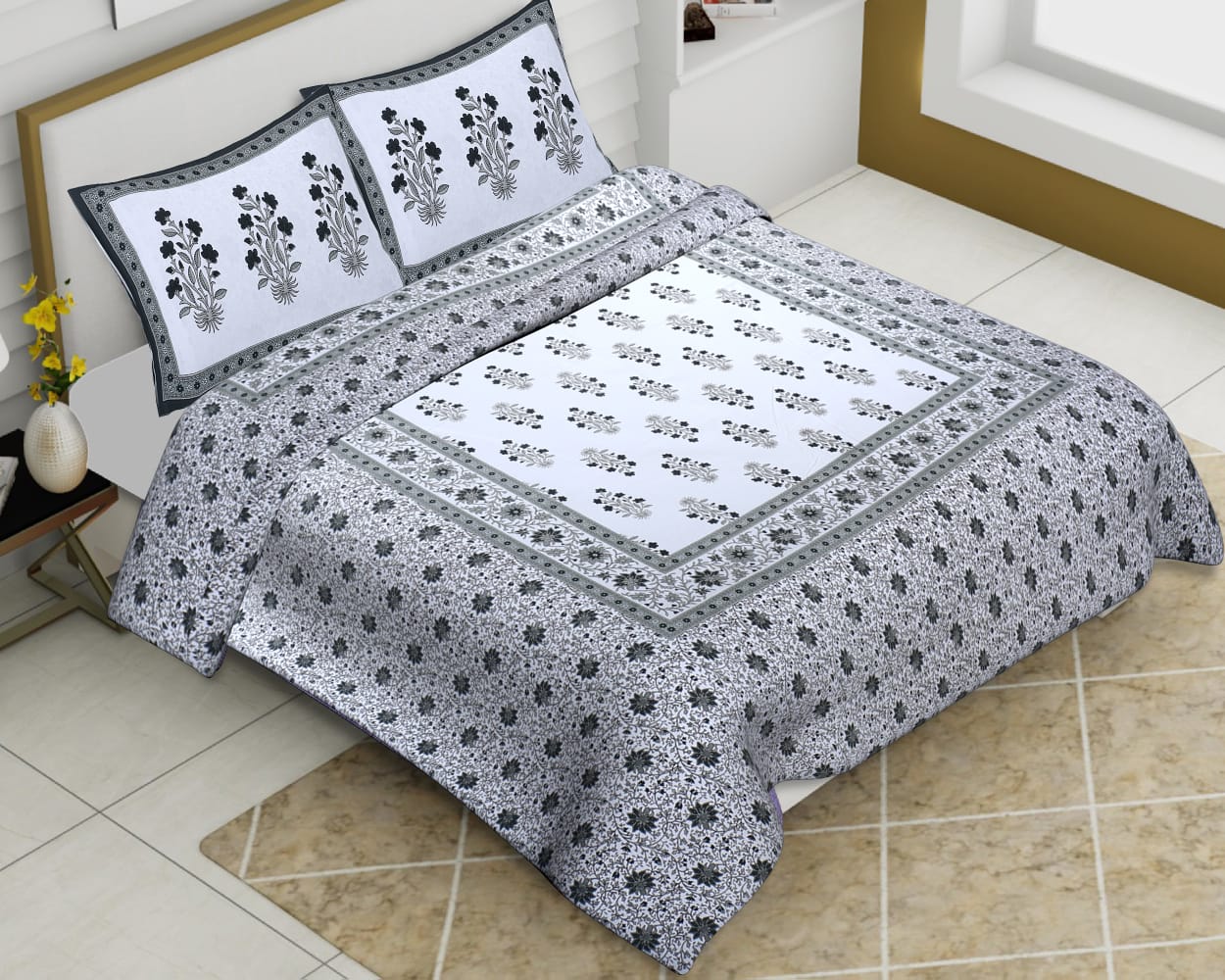 Cotton Jumbo Size 108"x108" Bedsheet With 2 Pillow Covers - JBNBJ11