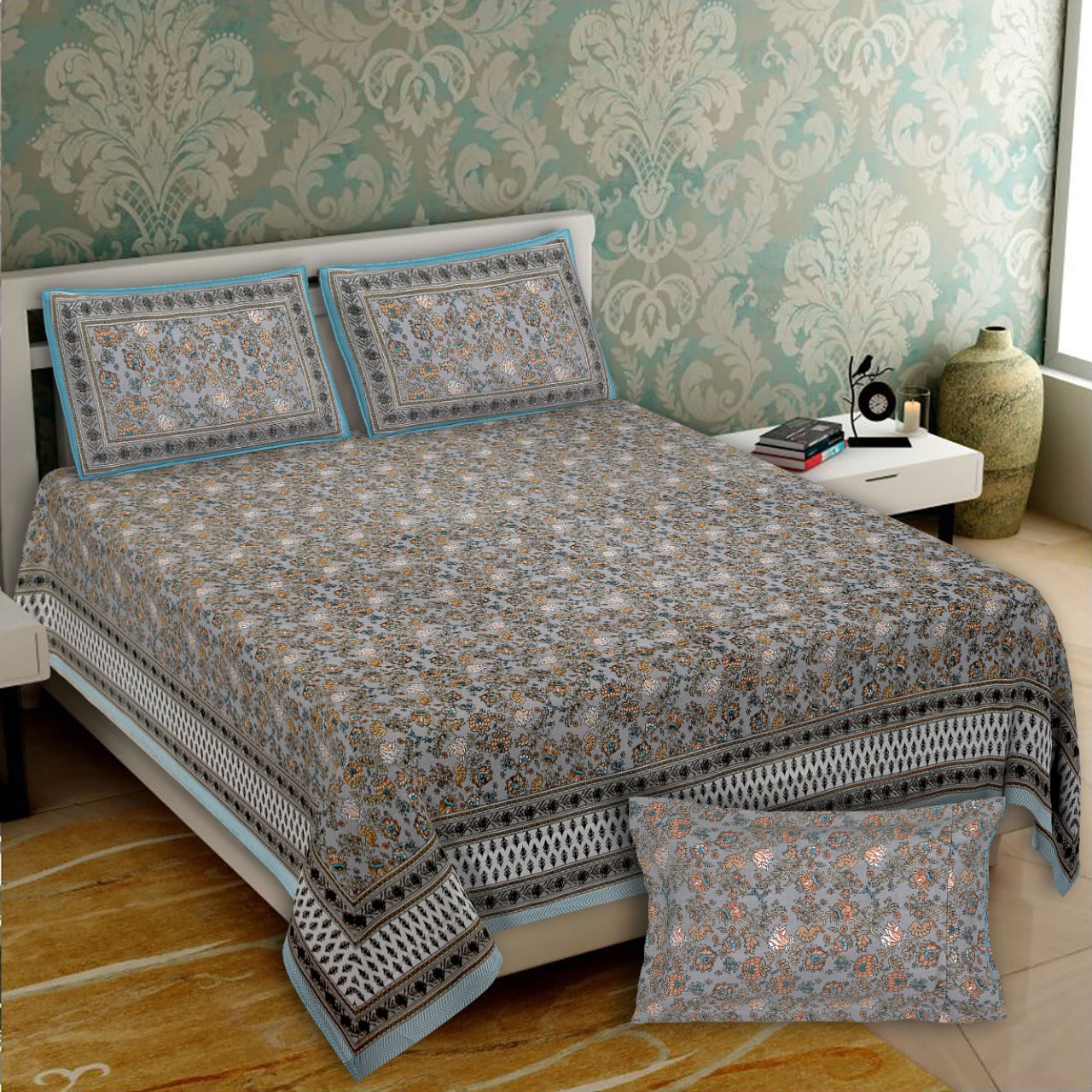 Cotton Jumbo Size 108"x108" Bedsheet With 2 Pillow Covers - JBNBJ110