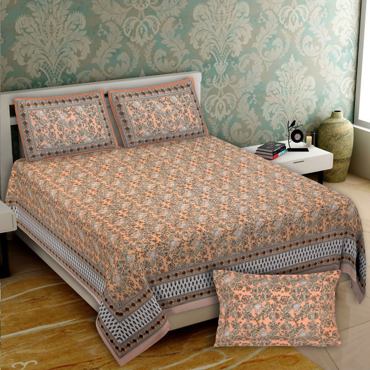 Cotton Jumbo Size 108"x108" Bedsheet With 2 Pillow Covers - JBNBJ115