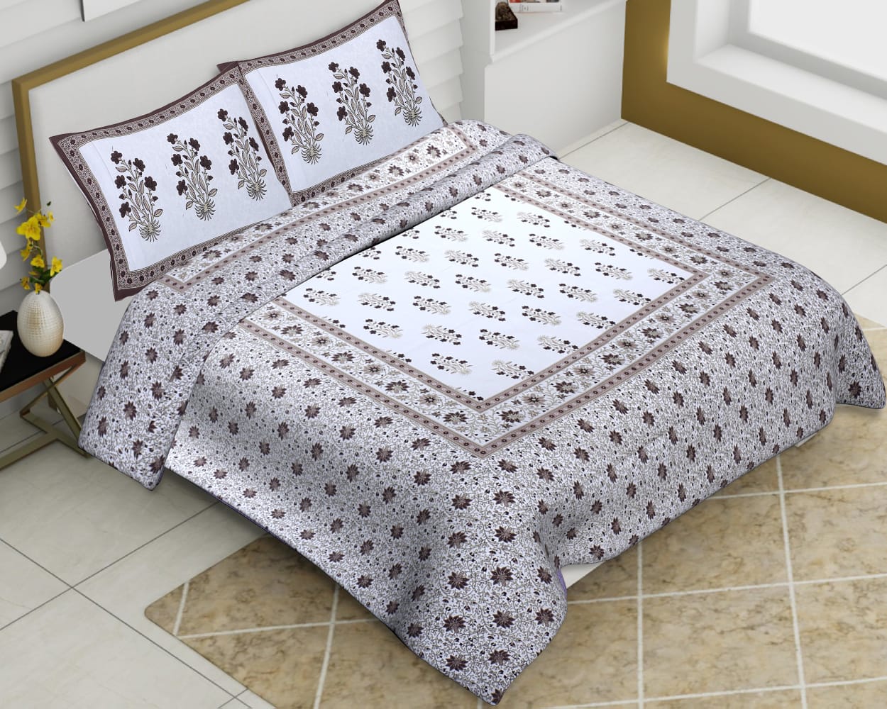 Cotton Jumbo Size 108"x108" Bedsheet With 2 Pillow Covers - JBNBJ12