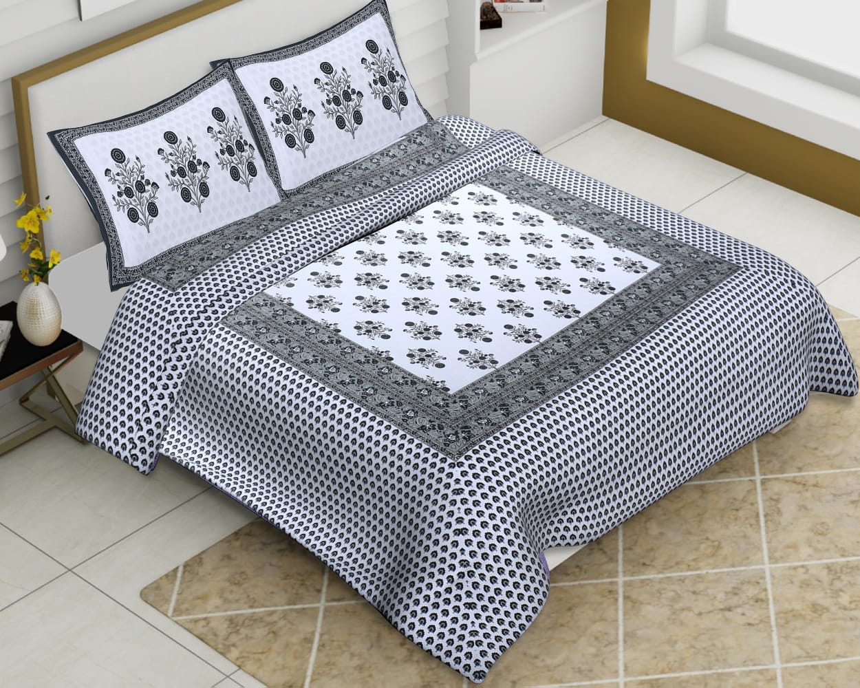 Cotton Jumbo Size 108"x108" Bedsheet With 2 Pillow Covers - JBNBJ13