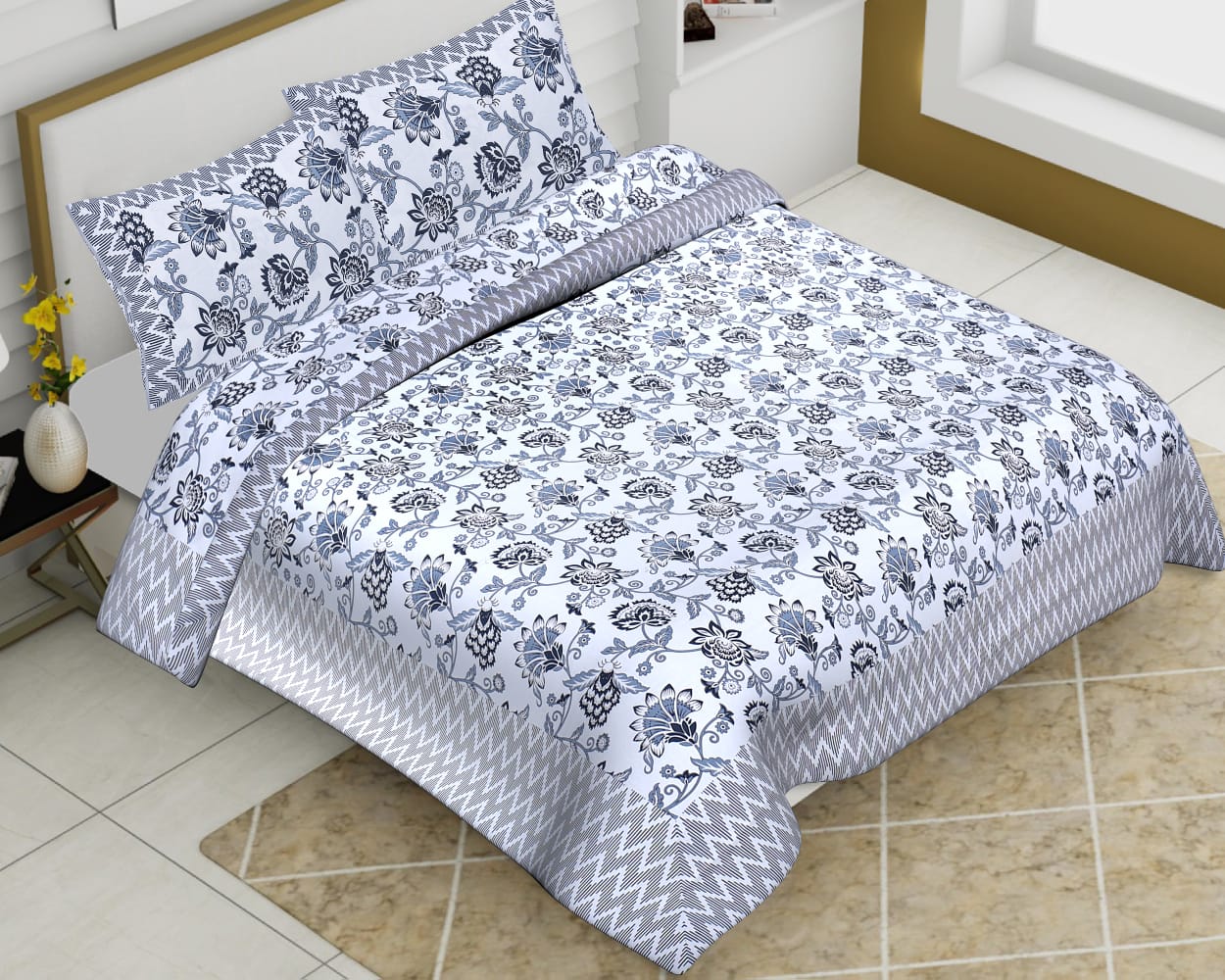 Cotton Jumbo Size 108"x108" Bedsheet With 2 Pillow Covers - JBNBJ15