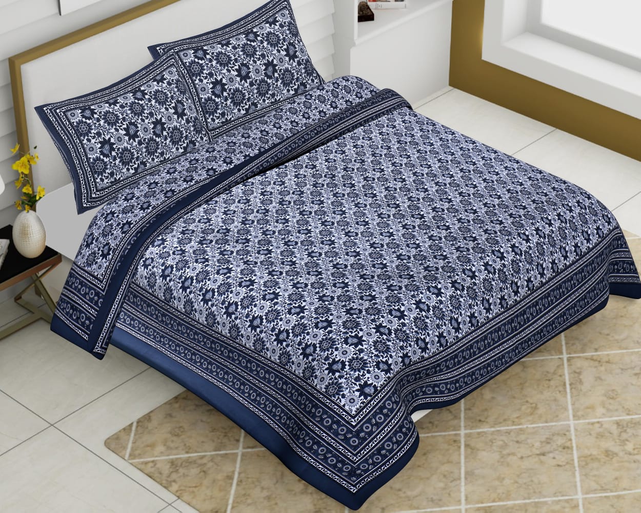 Cotton Jumbo Size 108"x108" Bedsheet With 2 Pillow Covers - JBNBJ16