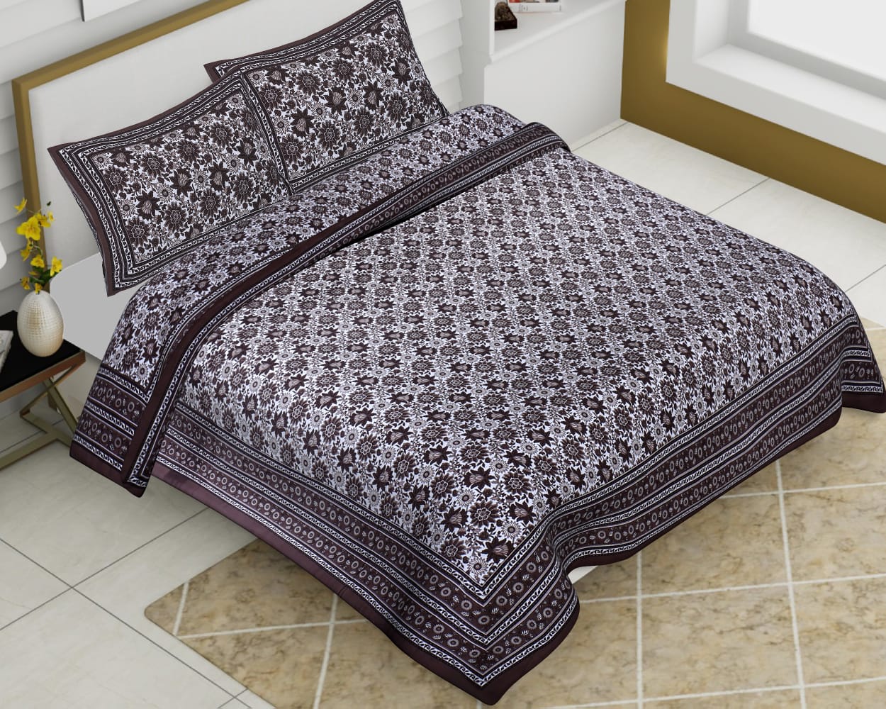 Cotton Jumbo Size 108"x108" Bedsheet With 2 Pillow Covers - JBNBJ17