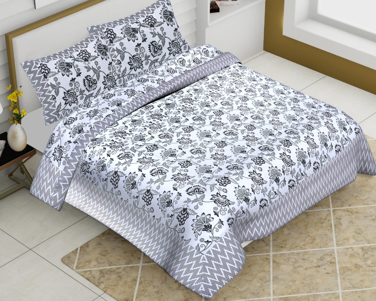 Cotton Jumbo Size 108"x108" Bedsheet With 2 Pillow Covers - JBNBJ18