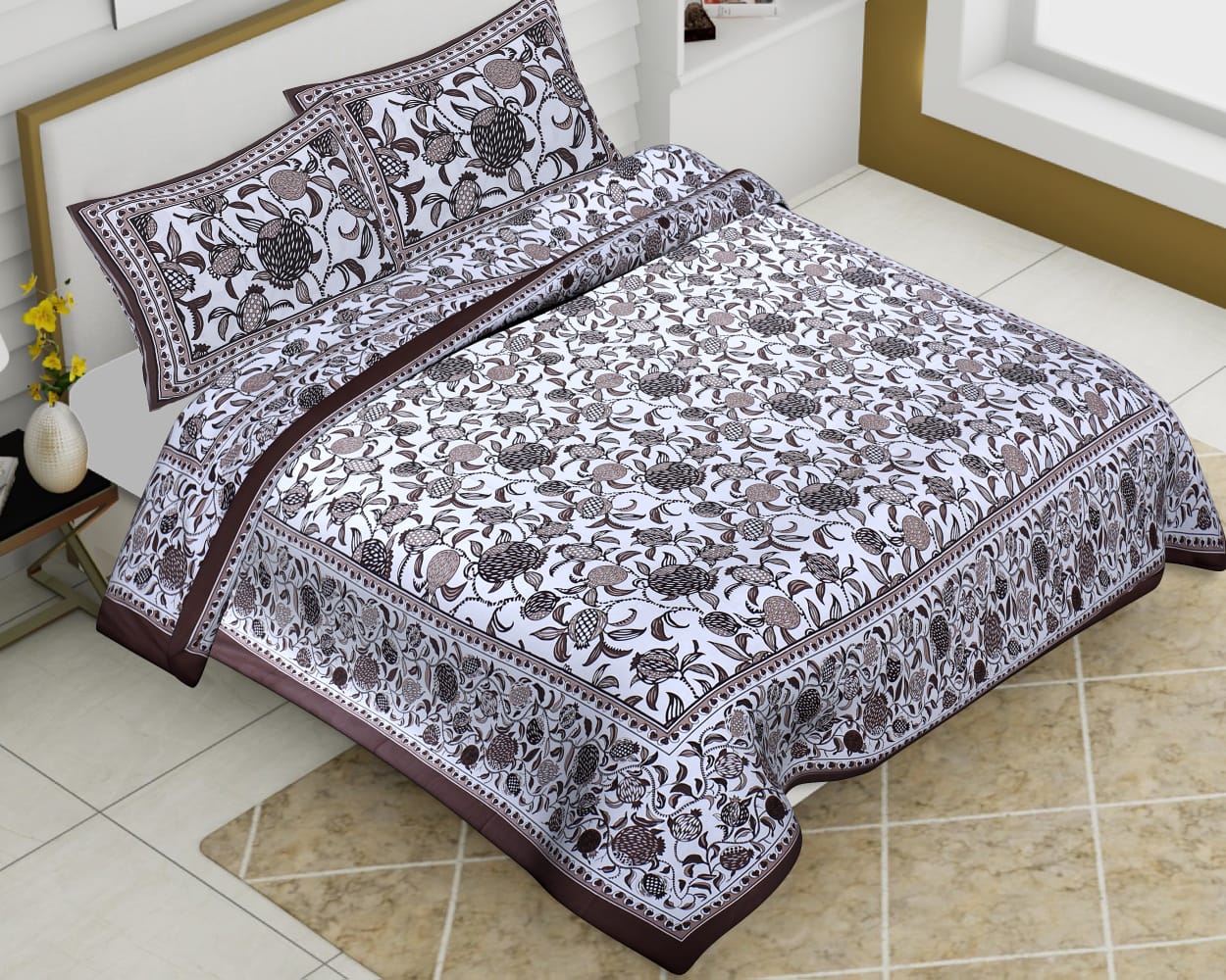 Cotton Jumbo Size 108"x108" Bedsheet With 2 Pillow Covers - JBNBJ20