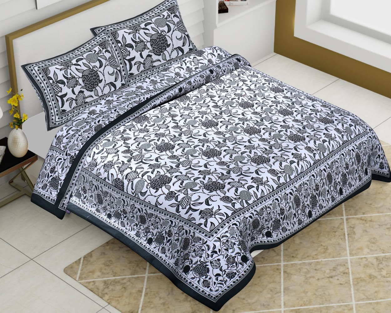 Cotton Jumbo Size 108"x108" Bedsheet With 2 Pillow Covers - JBNBJ21