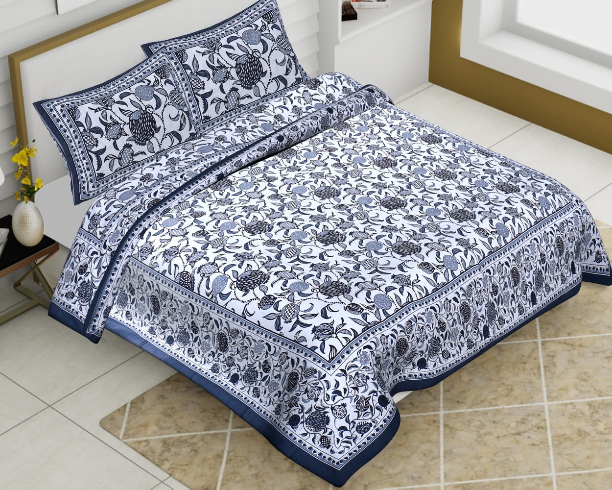 Cotton Jumbo Size 108"x108" Bedsheet With 2 Pillow Covers - JBNBJ22