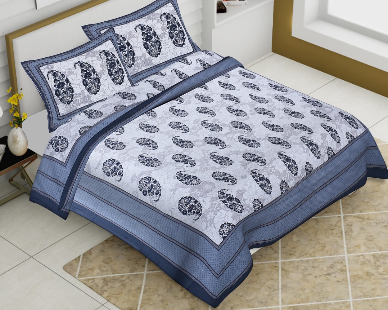 Cotton Jumbo Size 108"x108" Bedsheet With 2 Pillow Covers - JBNBJ23