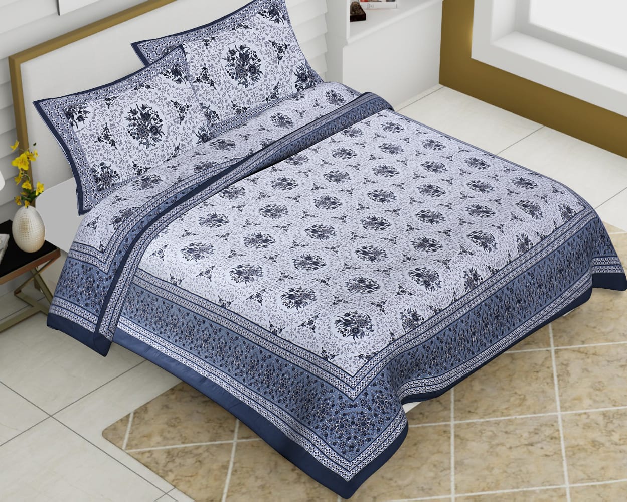 Cotton Jumbo Size 108"x108" Bedsheet With 2 Pillow Covers - JBNBJ25