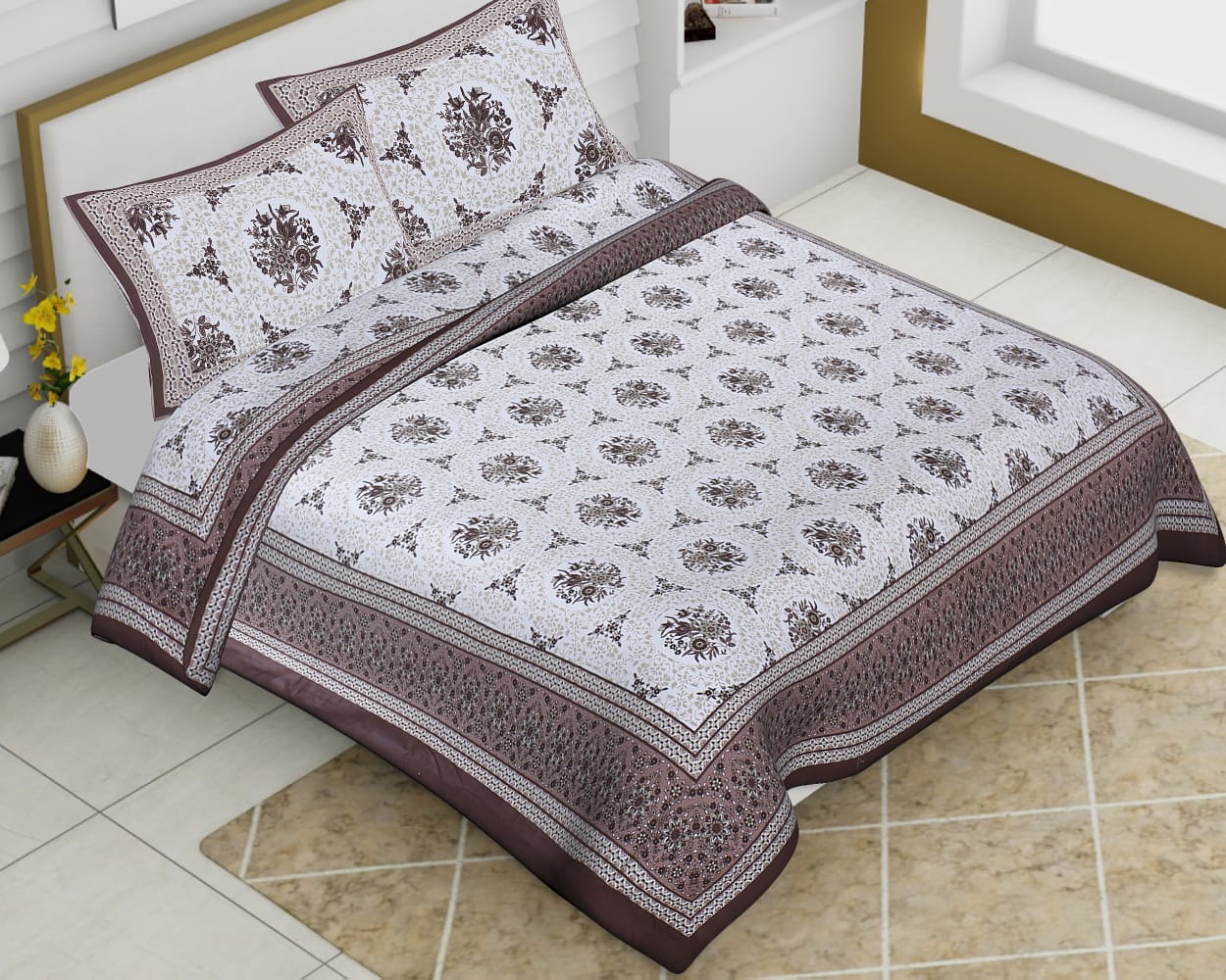 Cotton Jumbo Size 108"x108" Bedsheet With 2 Pillow Covers - JBNBJ26