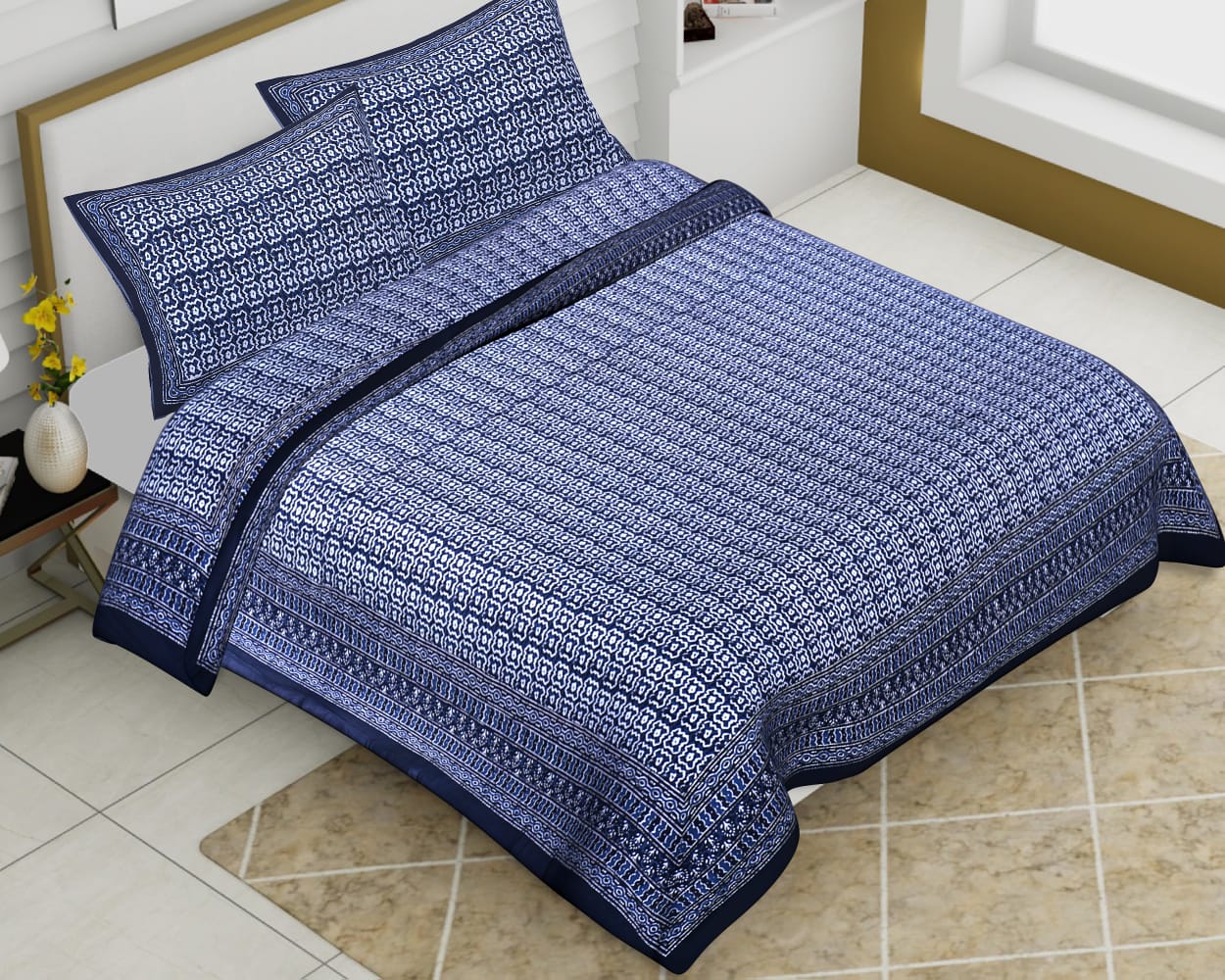 Cotton Jumbo Size 108"x108" Bedsheet With 2 Pillow Covers - JBNBJ27